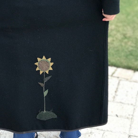 SOLD Custom Long Black Wool Coat with Flower, Bird, Heart Appliques Not sized - Picture 12 of 12